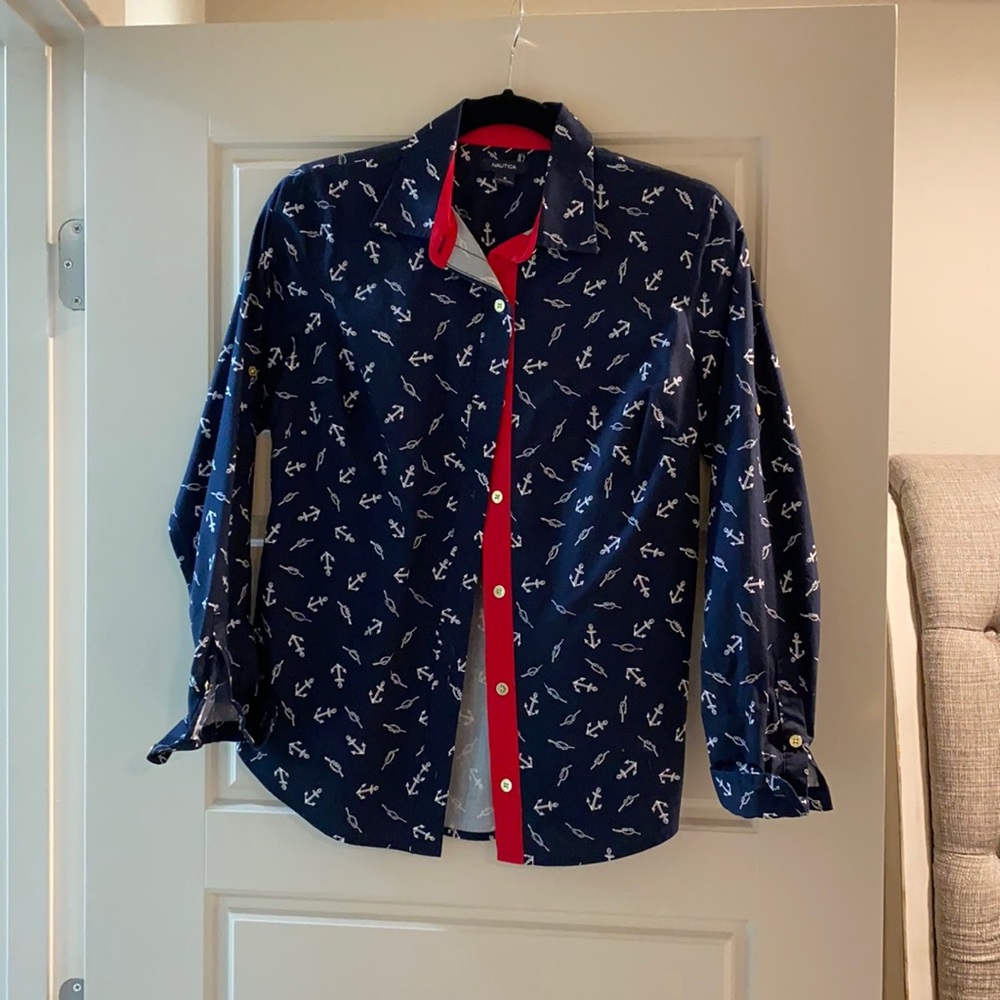 Nautical gold button top
